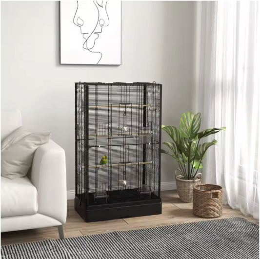 Vogelkooi 61 × 36,5 × 98 cm – Ruime Kooi met Zitstokken, Voerbakjes en Lade