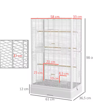 Vogelkooi 61 × 36,5 × 98 cm – Ruime Kooi met Zitstokken, Voerbakjes en Lade