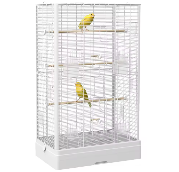 Vogelkooi 61 × 36,5 × 98 cm – Ruime Kooi met Zitstokken, Voerbakjes en Lade