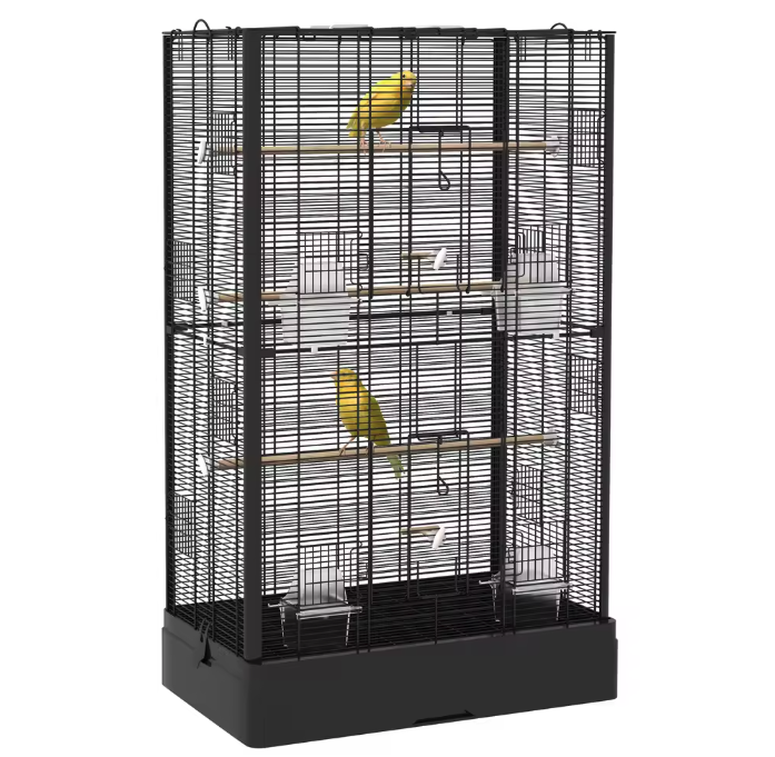 Vogelkooi 61 × 36,5 × 98 cm – Ruime Kooi met Zitstokken, Voerbakjes en Lade