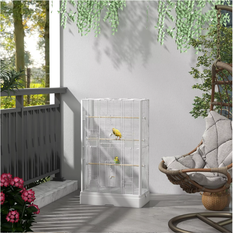 Vogelkooi 61 × 36,5 × 98 cm – Ruime Kooi met Zitstokken, Voerbakjes en Lade