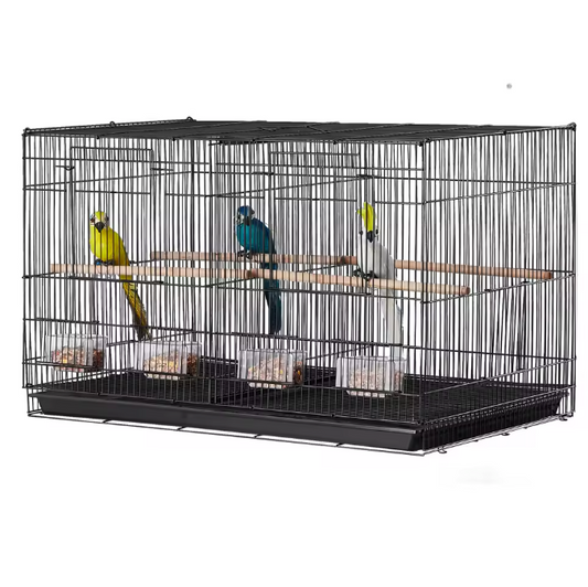 Stapelbare Vogelkooi met Verdeelwand en Zitstokken – Ruime Reis- en Binnenkooi voor Vogels met Handvat