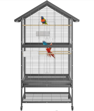 Grote Vogelkooi met Wielen en Zitstokken – Ruime Papegaaienkooi met Lade en Voerbakken