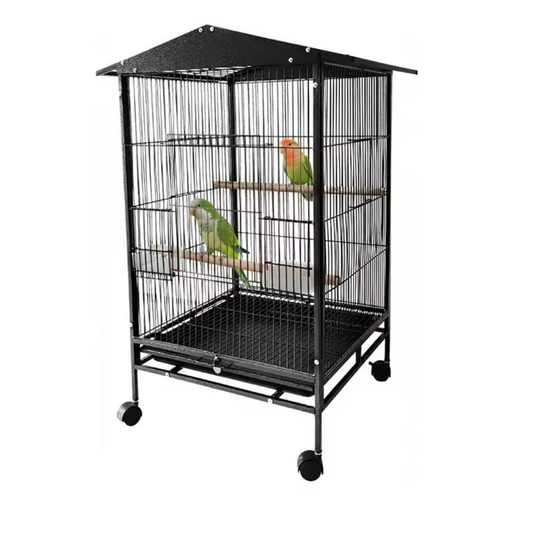 Staande Vogelkooi met Wielen en Rolstandaard – Grote Smeedijzeren Kooi voor Papegaaien en Parkieten