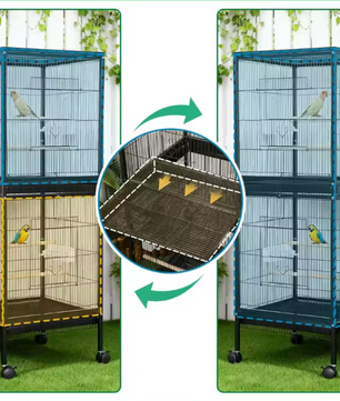 Stapelbare Vogelkooi met Rolstandaard en Zitstokken – Ruime Papegaaienkooi met Lade en Voerbakken