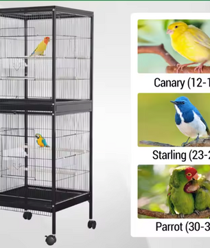 Stapelbare Vogelkooi met Rolstandaard en Zitstokken – Ruime Papegaaienkooi met Lade en Voerbakken