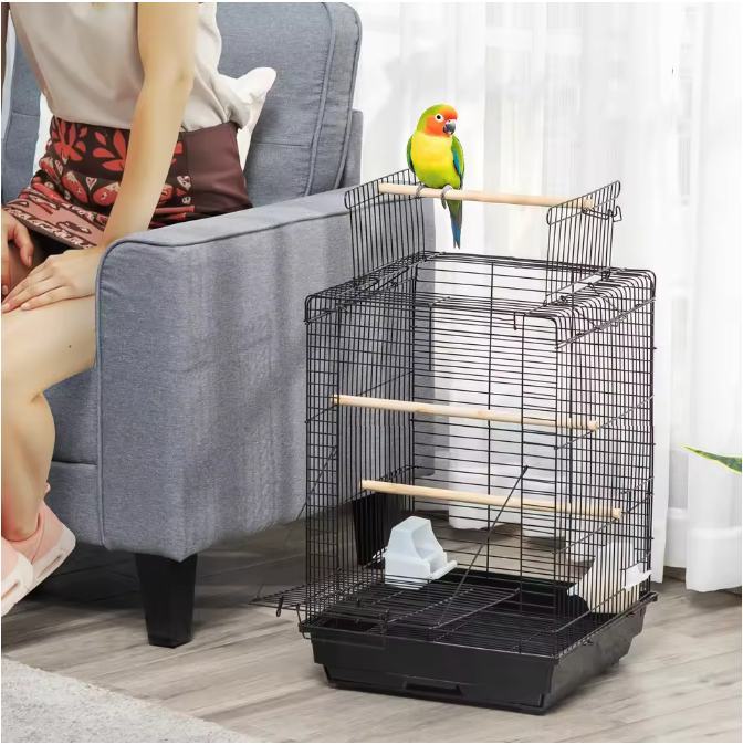 Vogelkooi met Openklapbaar Dak – Kooi met Zitstokken, Voerbakken en Lade voor Parkieten en Kanaries