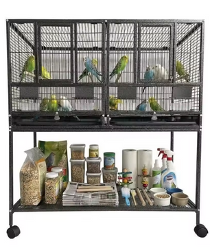 Grote Smeedijzeren Vogelkooi met Zitstokken en Wielen – Ruime Volière voor Papegaaien en Parkieten