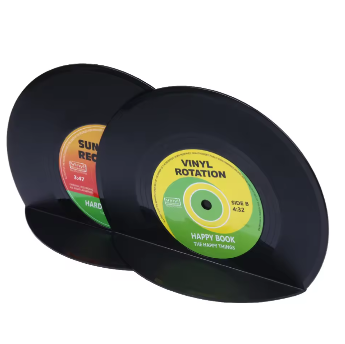 Retro Vinyl Platen Boekensteunen Set van 2 – Decoratieve LP Boeksteunen voor Planken en Bureau