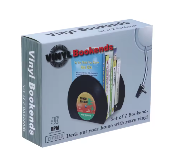 Retro Vinyl Platen Boekensteunen Set van 2 – Decoratieve LP Boeksteunen voor Planken en Bureau