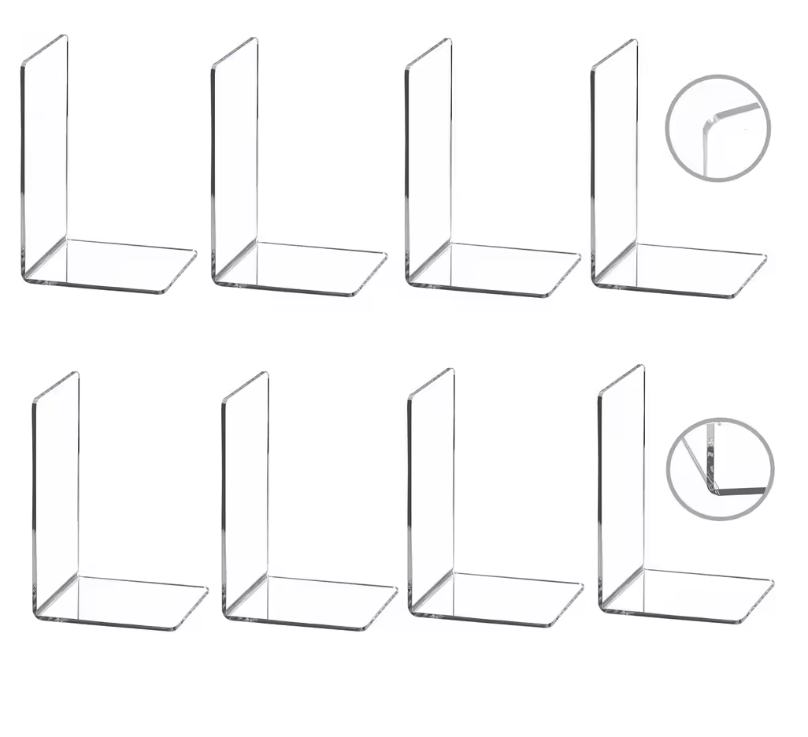 Set Transparante Acryl Boekensteunen – Stevige L-Vorm Boekhouders voor Planken en Bureau