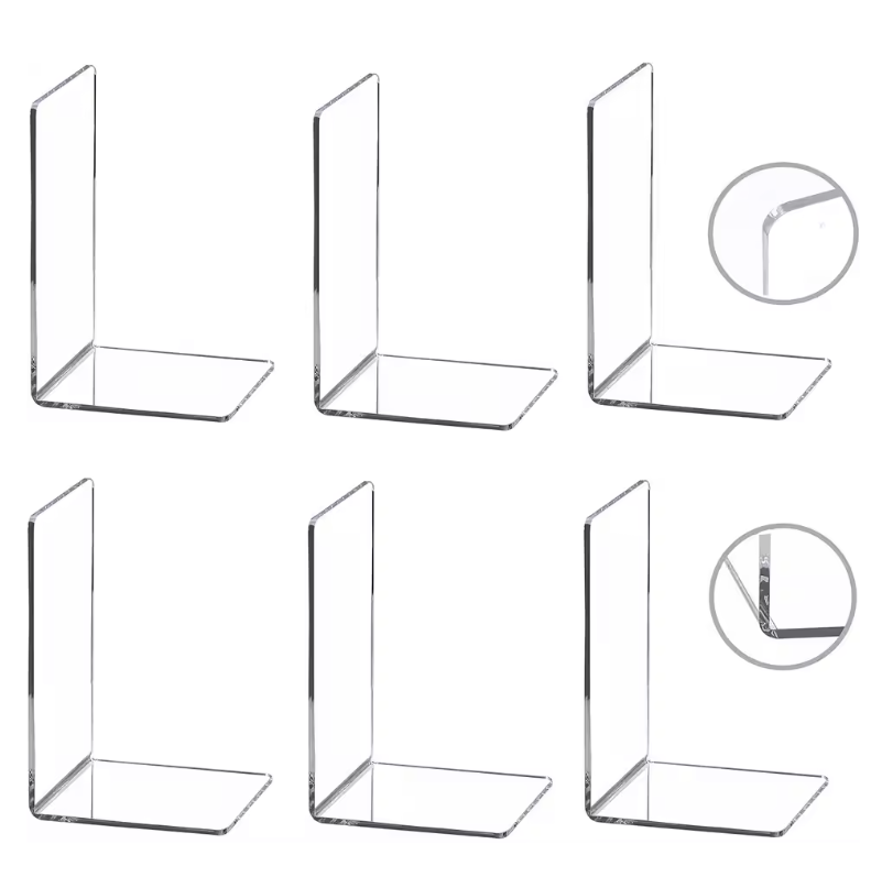 Set Transparante Acryl Boekensteunen – Stevige L-Vorm Boekhouders voor Planken en Bureau