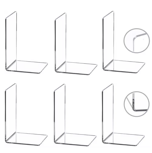 Set Transparante Acryl Boekensteunen – Stevige L-Vorm Boekhouders voor Planken en Bureau