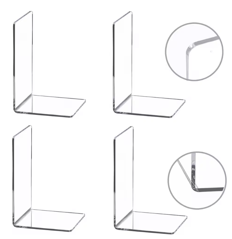 Set Transparante Acryl Boekensteunen – Stevige L-Vorm Boekhouders voor Planken en Bureau