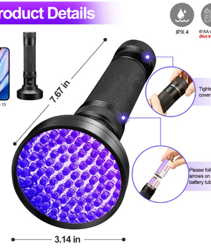 UV Zaklamp 100 LED – 395nm Ultraviolet Lamp voor Detectie en Inspectie