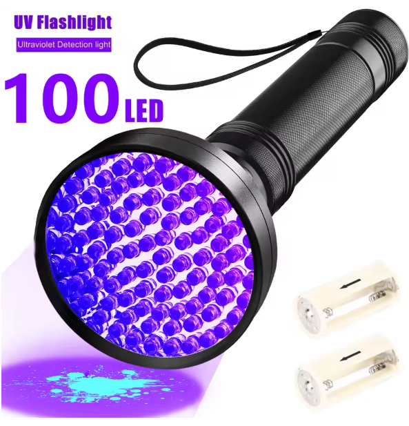 UV Zaklamp 100 LED – 395nm Ultraviolet Lamp voor Detectie en Inspectie