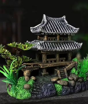 Aquarium Decoratie Huisje met Brug – Resin Ornament voor Vissenkom en Aquarium