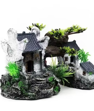 Aquarium Decoratie Huisje met Brug – Resin Ornament voor Vissenkom en Aquarium
