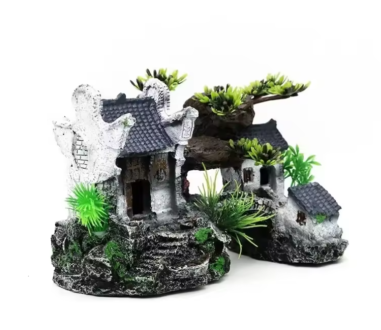 Aquarium Decoratie Huisje met Brug – Resin Ornament voor Vissenkom en Aquarium