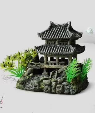 Aquarium Decoratie Huisje met Brug – Resin Ornament voor Vissenkom en Aquarium