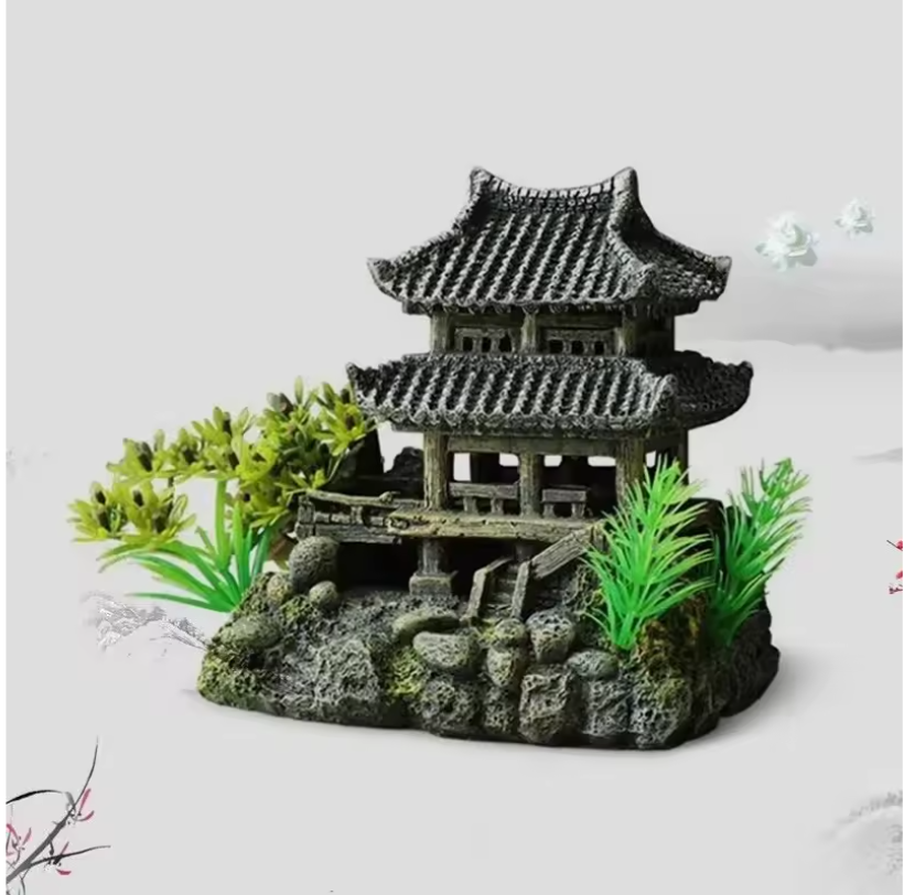 Aquarium Decoratie Huisje met Brug – Resin Ornament voor Vissenkom en Aquarium