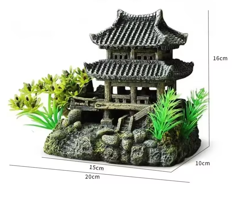 Aquarium Decoratie Huisje met Brug – Resin Ornament voor Vissenkom en Aquarium