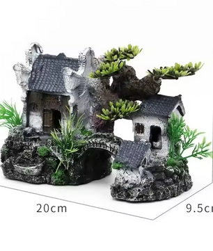 Aquarium Decoratie Huisje met Brug – Resin Ornament voor Vissenkom en Aquarium