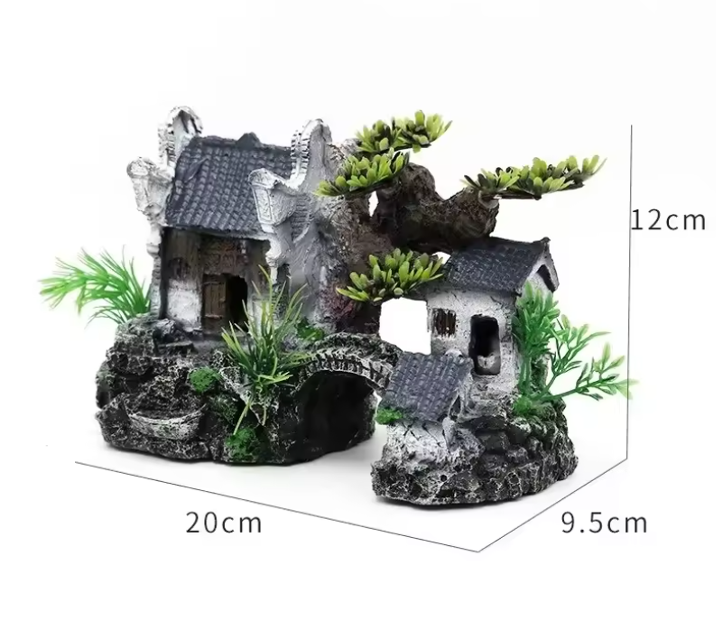 Aquarium Decoratie Huisje met Brug – Resin Ornament voor Vissenkom en Aquarium