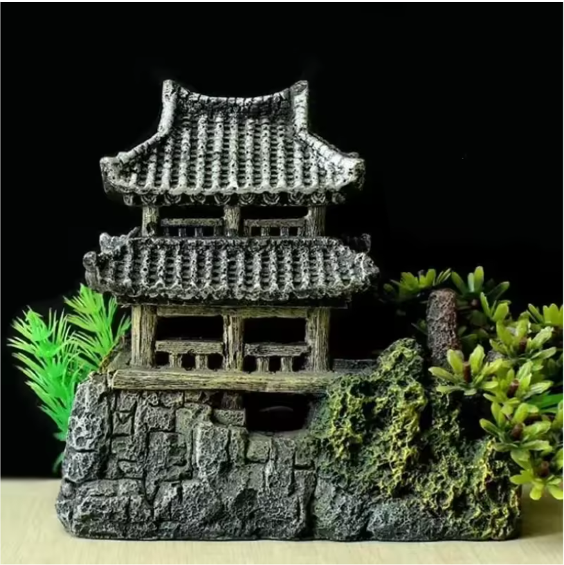 Aquarium Decoratie Huisje met Brug – Resin Ornament voor Vissenkom en Aquarium