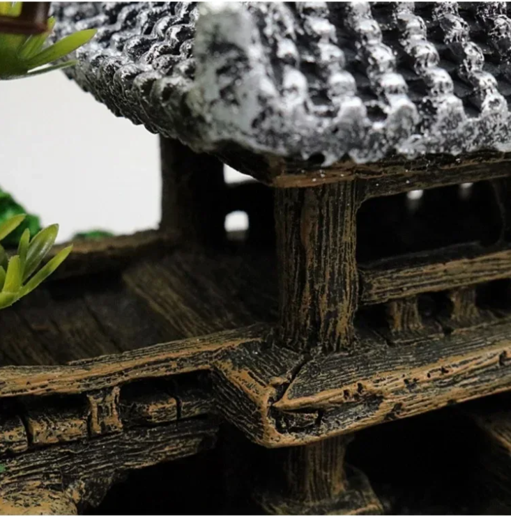 Aquarium Decoratie Huisje met Brug – Resin Ornament voor Vissenkom en Aquarium