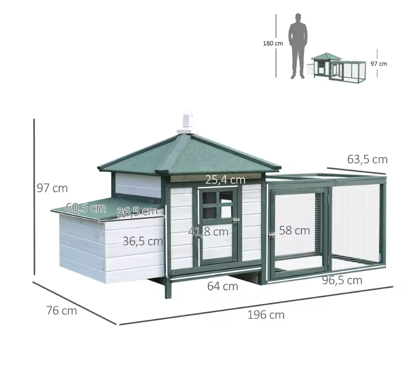 Houten Kippenhok met Legnest en Ren – Buitenverblijf voor Kippen en Pluimvee