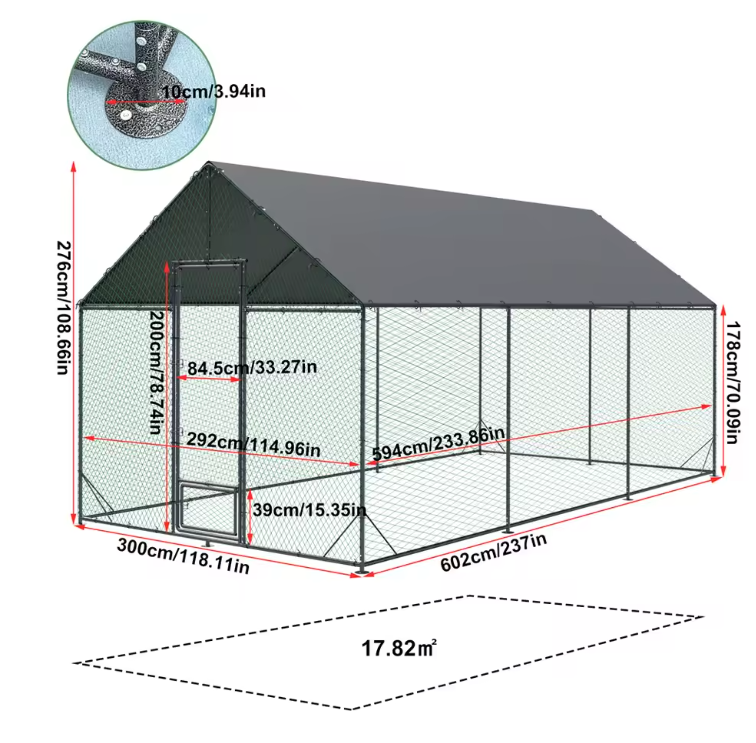 Grote Metalen Kippenren met Dak – Buitenren voor Kippen en Pluimvee