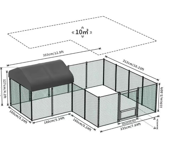 Grote Kippenren met Dak – Metalen Walk-in Buitenren voor Pluimvee