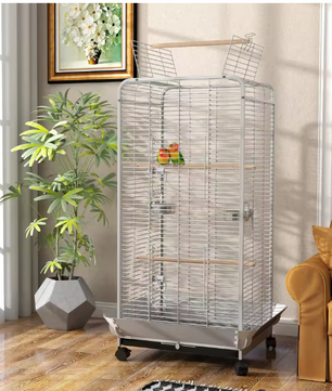 Papegaaienkooi met Wielen en Zitstokken – Vogelkooi met Voerbakken en Uitneembare Lade