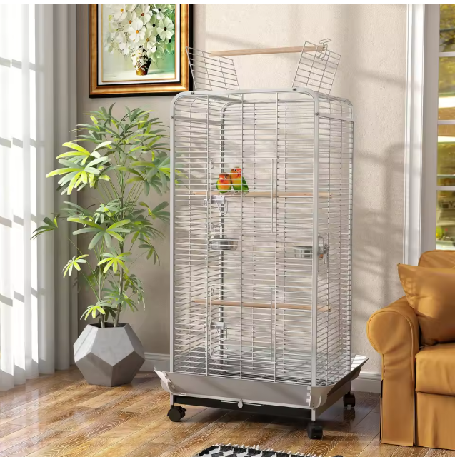 Papegaaienkooi met Wielen en Zitstokken – Vogelkooi met Voerbakken en Uitneembare Lade