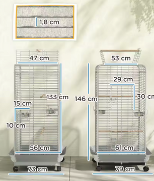 Papegaaienkooi met Wielen en Zitstokken – Vogelkooi met Voerbakken en Uitneembare Lade