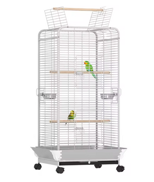 Grote Vogelkooi met Wielen en Zitstokken – Papegaaienkooi met Voerbakken en Lade