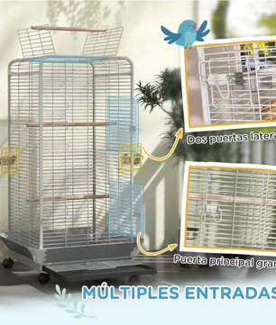 Grote Vogelkooi met Wielen en Zitstokken – Papegaaienkooi met Voerbakken en Lade