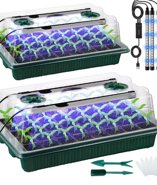 Set van 2 Startbakken voor Zaden met Ontkiemingsset – 80 Cellen, Hoge Koepel, 4 LED-Kweeklampen, Slimme Timer en 3 Lichtmodi