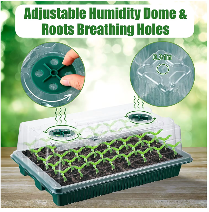Set van 2 Startbakken voor Zaden met Ontkiemingsset – 80 Cellen, Hoge Koepel, 4 LED-Kweeklampen, Slimme Timer en 3 Lichtmodi