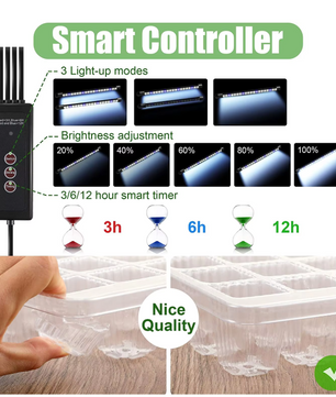 Set van 2 Startbakken voor Zaden met Ontkiemingsset – 80 Cellen, Hoge Koepel, 4 LED-Kweeklampen, Slimme Timer en 3 Lichtmodi