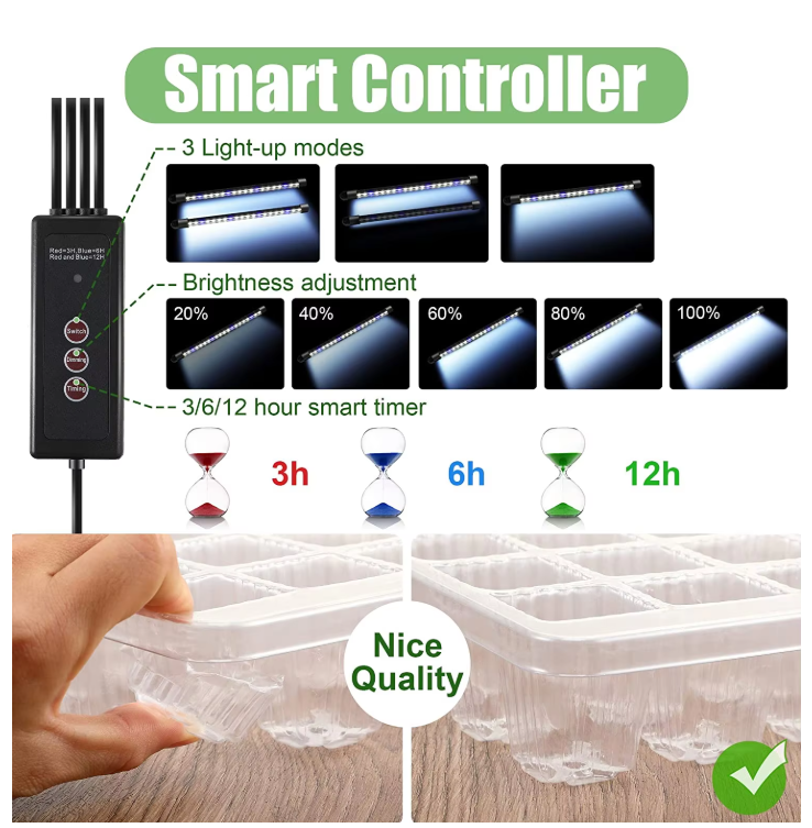 Set van 2 Startbakken voor Zaden met Ontkiemingsset – 80 Cellen, Hoge Koepel, 4 LED-Kweeklampen, Slimme Timer en 3 Lichtmodi