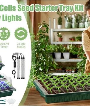Set van 2 Startbakken voor Zaden met Ontkiemingsset – 80 Cellen, Hoge Koepel, 4 LED-Kweeklampen, Slimme Timer en 3 Lichtmodi