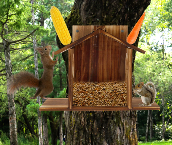 Houten Eekhoorn Voederhuis – Grote Voederbak met Dak voor Tuin
