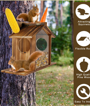 Houten Eekhoorn Voederhuis – Grote Voederbak met Dak voor Tuin