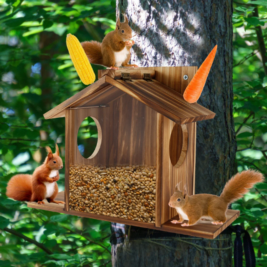 Houten Eekhoorn Voederhuis – Grote Voederbak met Dak voor Tuin