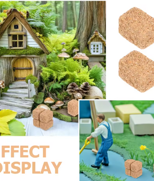 Set van 4 Mini Hooibalen – Houten Miniatuur Strobalen voor Diorama en Boerderij Decoratie