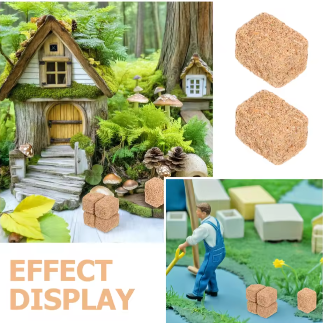 Set van 4 Mini Hooibalen – Houten Miniatuur Strobalen voor Diorama en Boerderij Decoratie