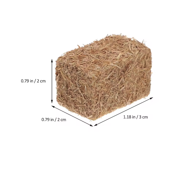 Set van 4 Mini Hooibalen – Houten Miniatuur Strobalen voor Diorama en Boerderij Decoratie