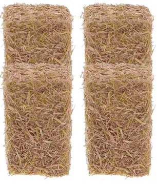 Set van 4 Mini Hooibalen – Houten Miniatuur Strobalen voor Diorama en Boerderij Decoratie